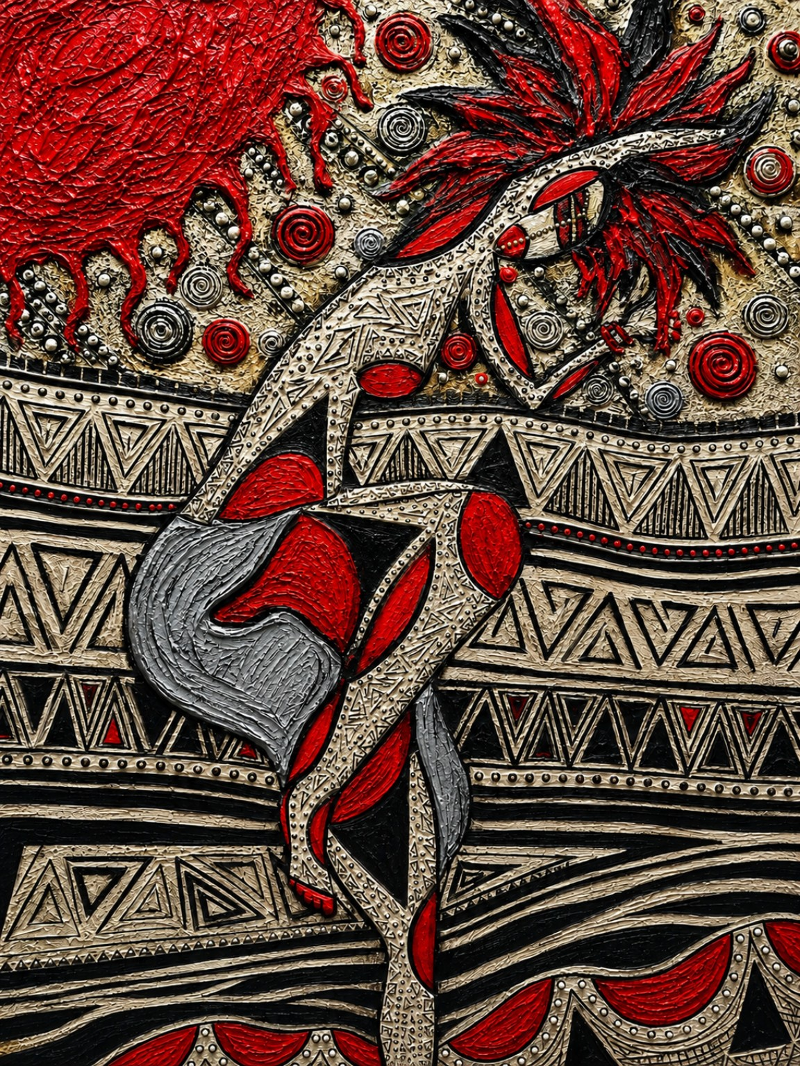 Dance of the Sun Tribe, colorful contemporary artwork by Dani Becca from the Stories in Color collection.